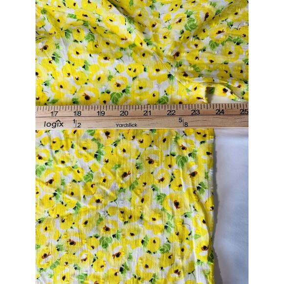 LOFT Yellow Floral Clip Tie Neck Blouse Ruffle Flowy Boho Large Peasant - Picture 12 of 14